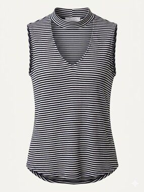 Veronica M Navy White Striped V-neck Choker Sleeveless Top 3784